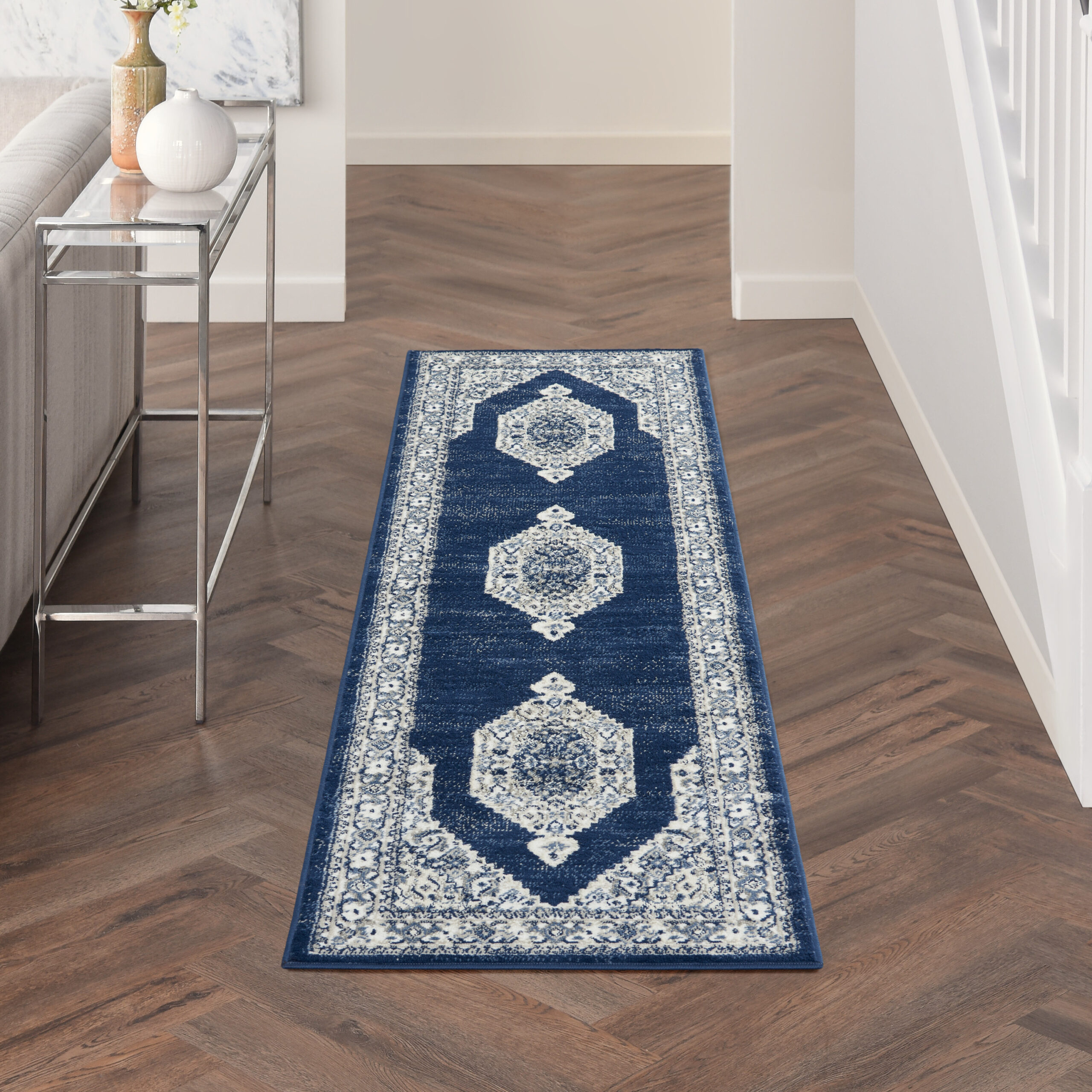 Nourison Cyrus CYR01 Ivory Navy Area Rug - Image 5