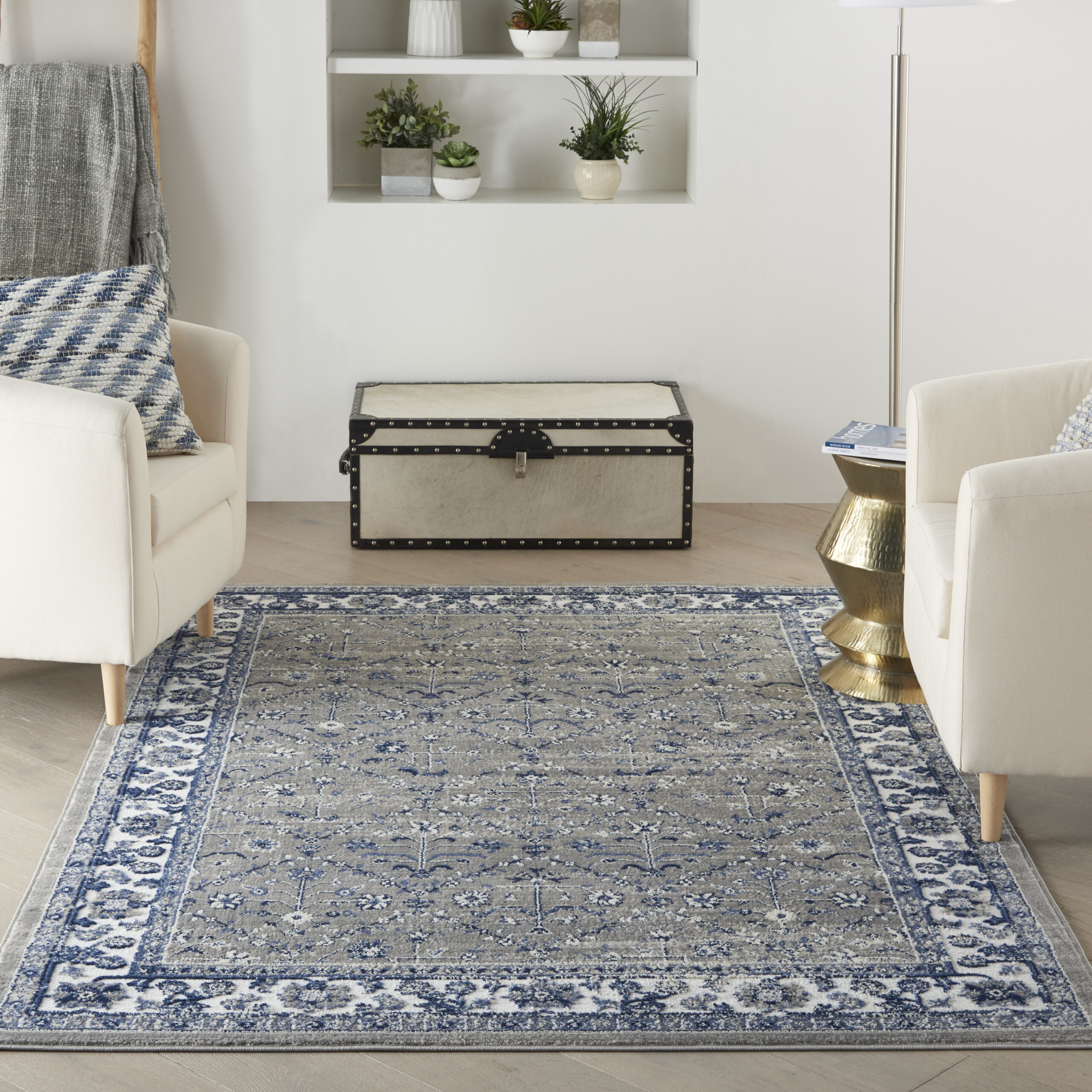 Nourison Cyrus CYR02 Ivory Navy Area Rug - Image 5