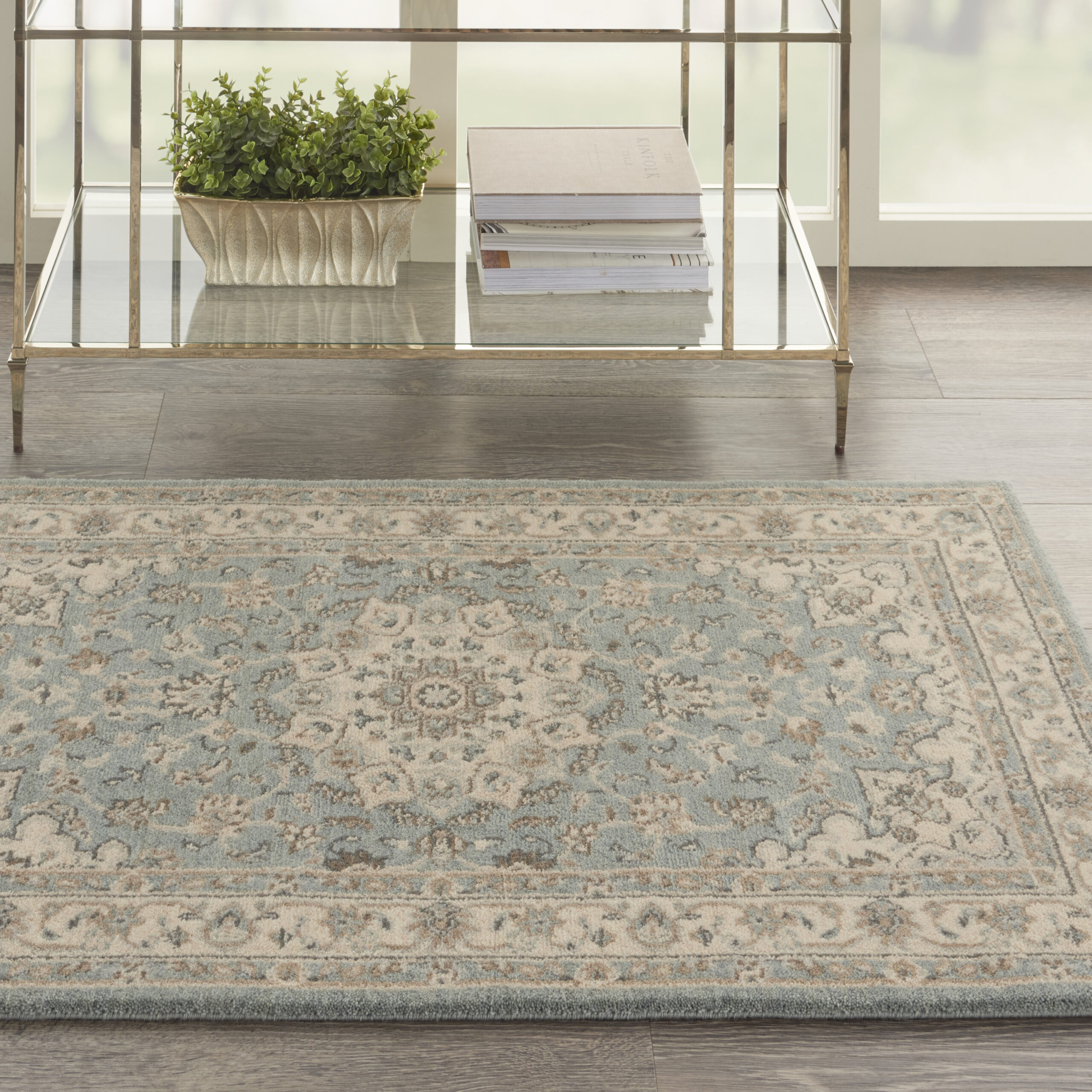 Nourison Living Treasures LI15 Aqua Ivory Area Rug - Image 5