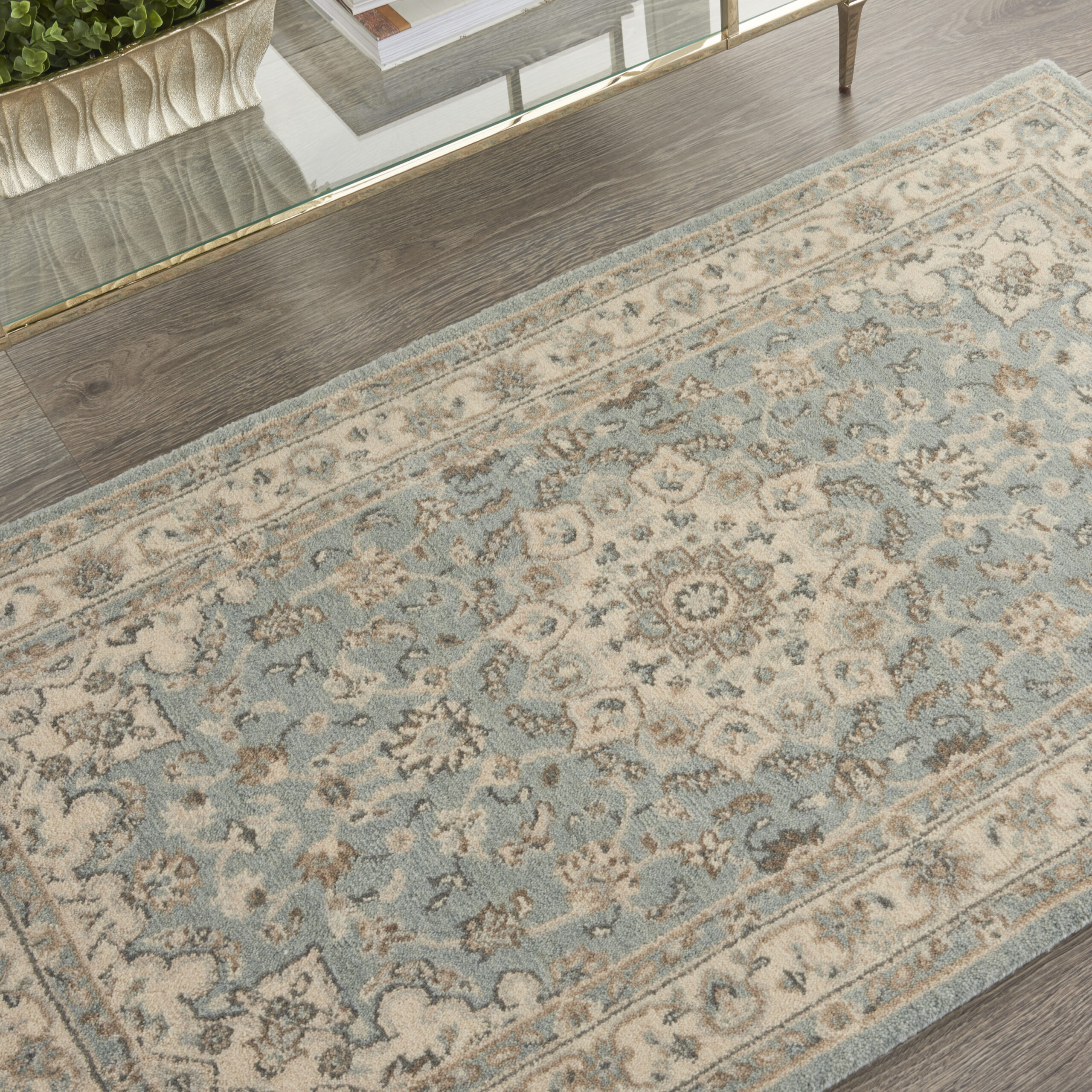 Nourison Living Treasures LI15 Aqua Ivory Area Rug - Image 6