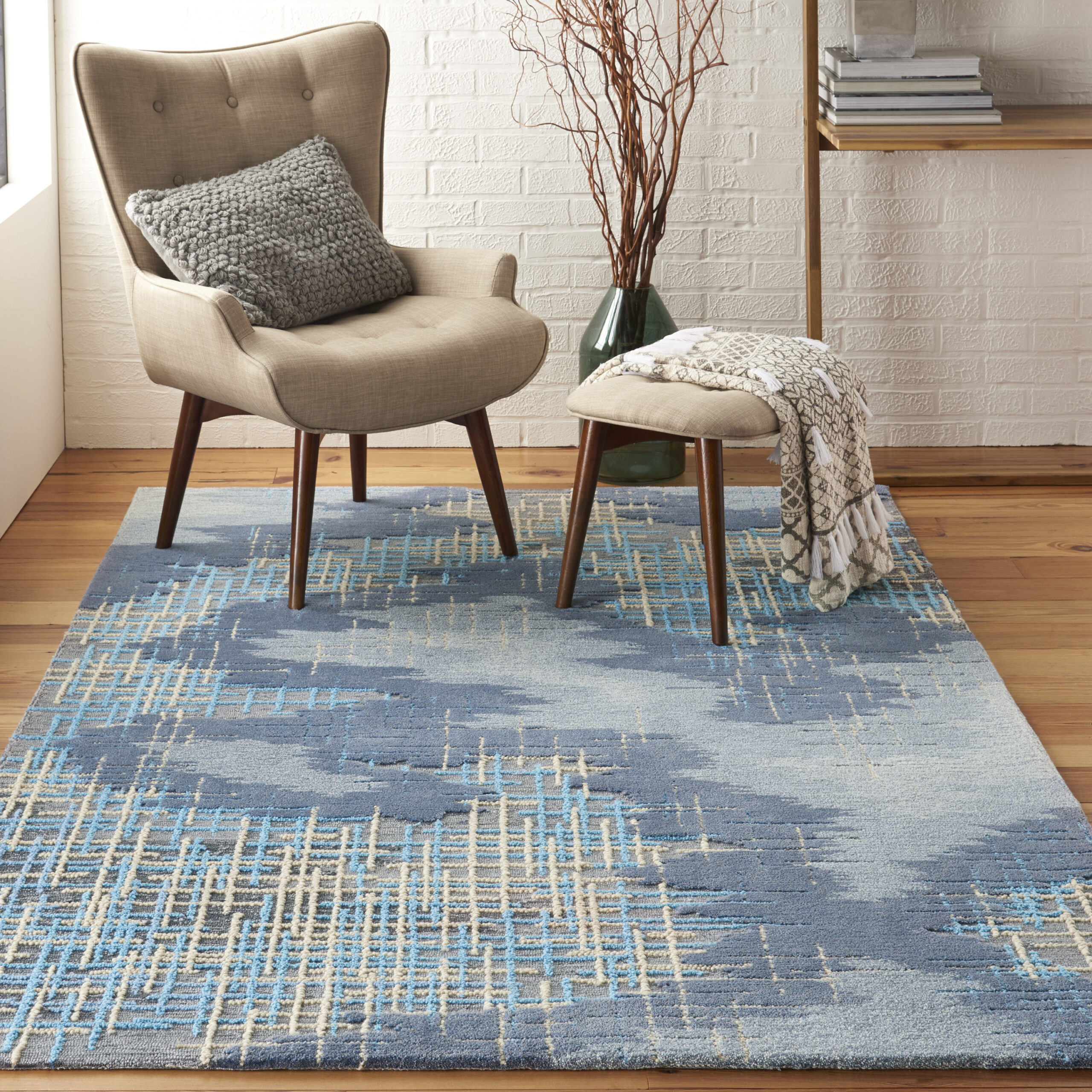 Nourison Symmetry SMM08 Blue Beige Area Rug - Image 5