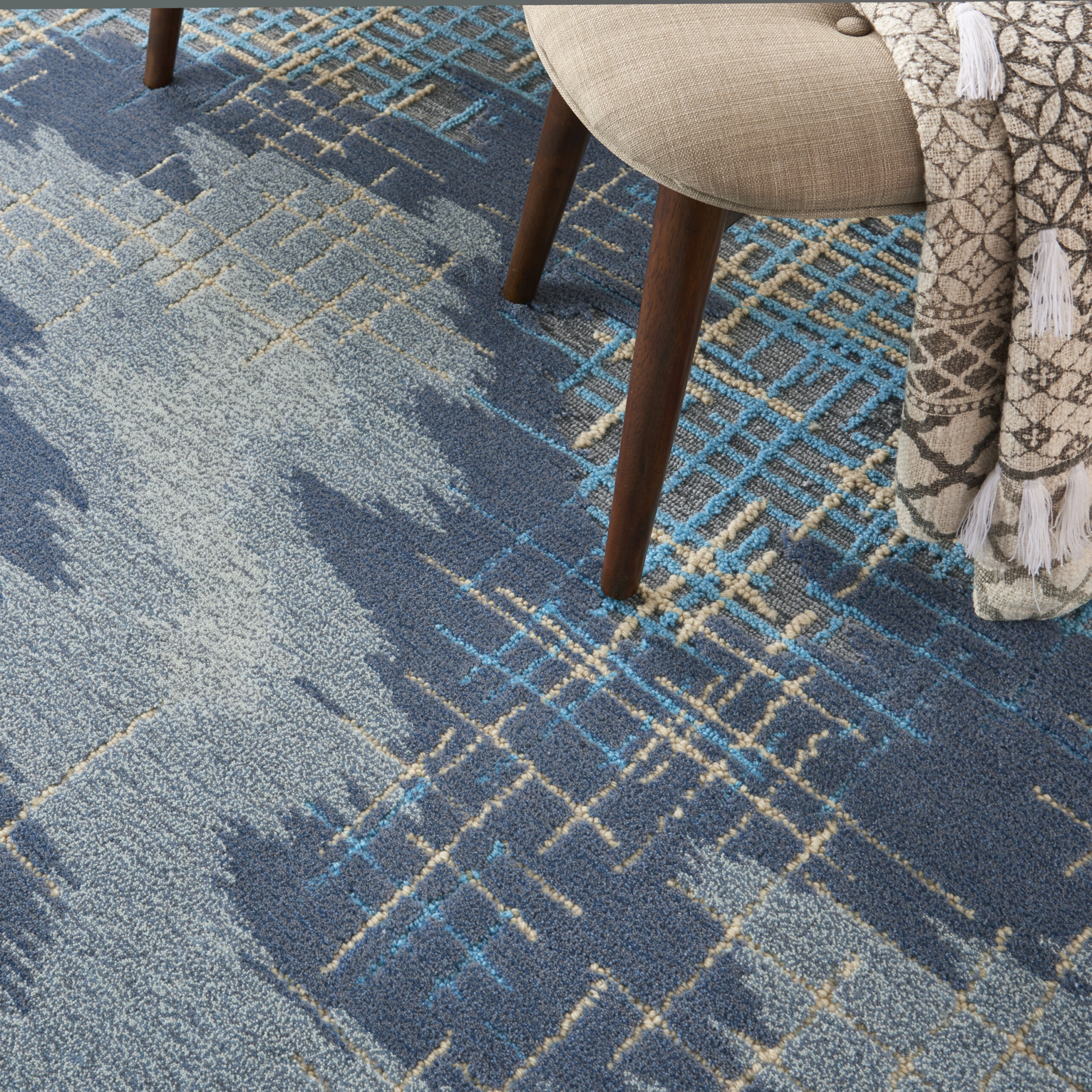 Nourison Symmetry SMM08 Blue Beige Area Rug - Image 6