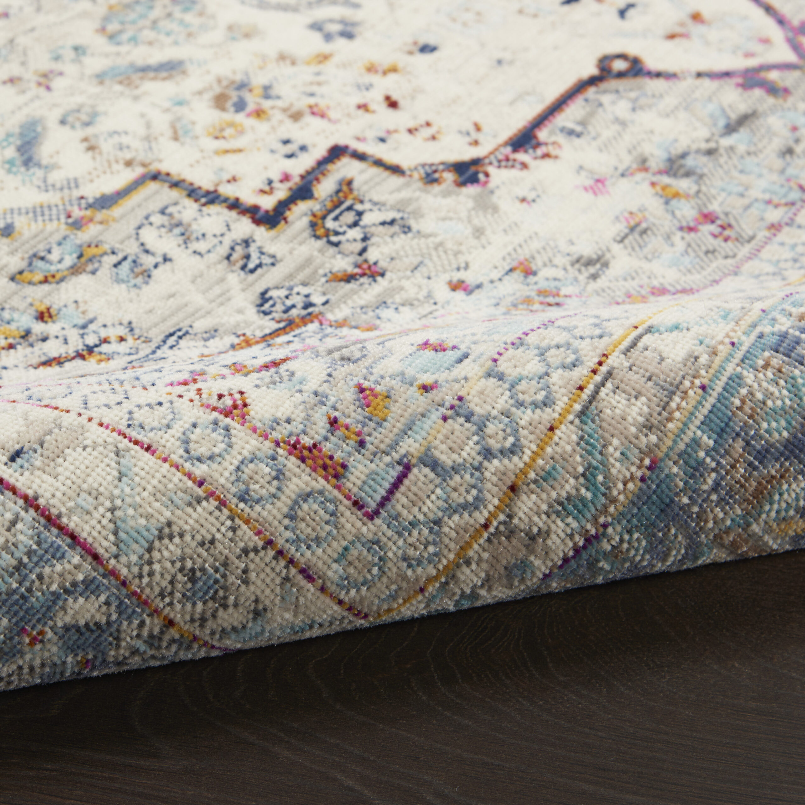 Nourison Vintage Kashan VKA07 Ivory Blue Area Rug - Image 3